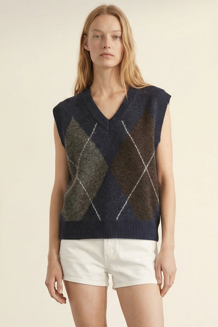 Argyle Knit Sweater Vest Top