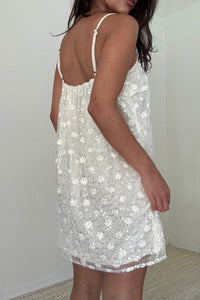 Sequin Floral Lace Spaghetti Strap Mini Dress