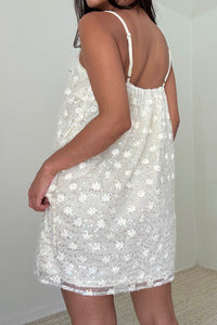 Sequin Floral Lace Spaghetti Strap Mini Dress