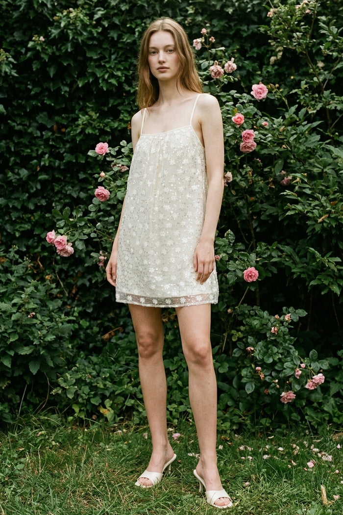 Sequin Floral Lace Spaghetti Strap Mini Dress
