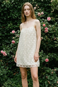 Sequin Floral Lace Spaghetti Strap Mini Dress