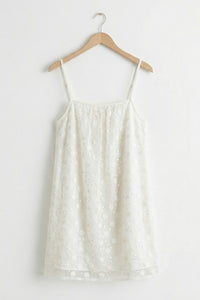 Sequin Floral Lace Spaghetti Strap Mini Dress