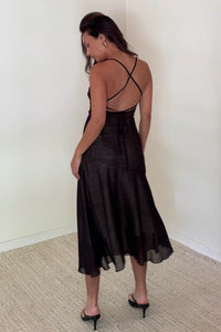 Chiffon Cross Tie Back Asymmetric Midi Dress