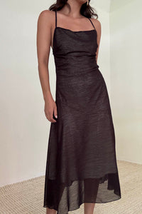Chiffon Cross Tie Back Asymmetric Midi Dress