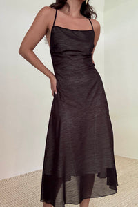 Chiffon Cross Tie Back Asymmetric Midi Dress