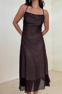 Chiffon Cross Tie Back Asymmetric Midi Dress