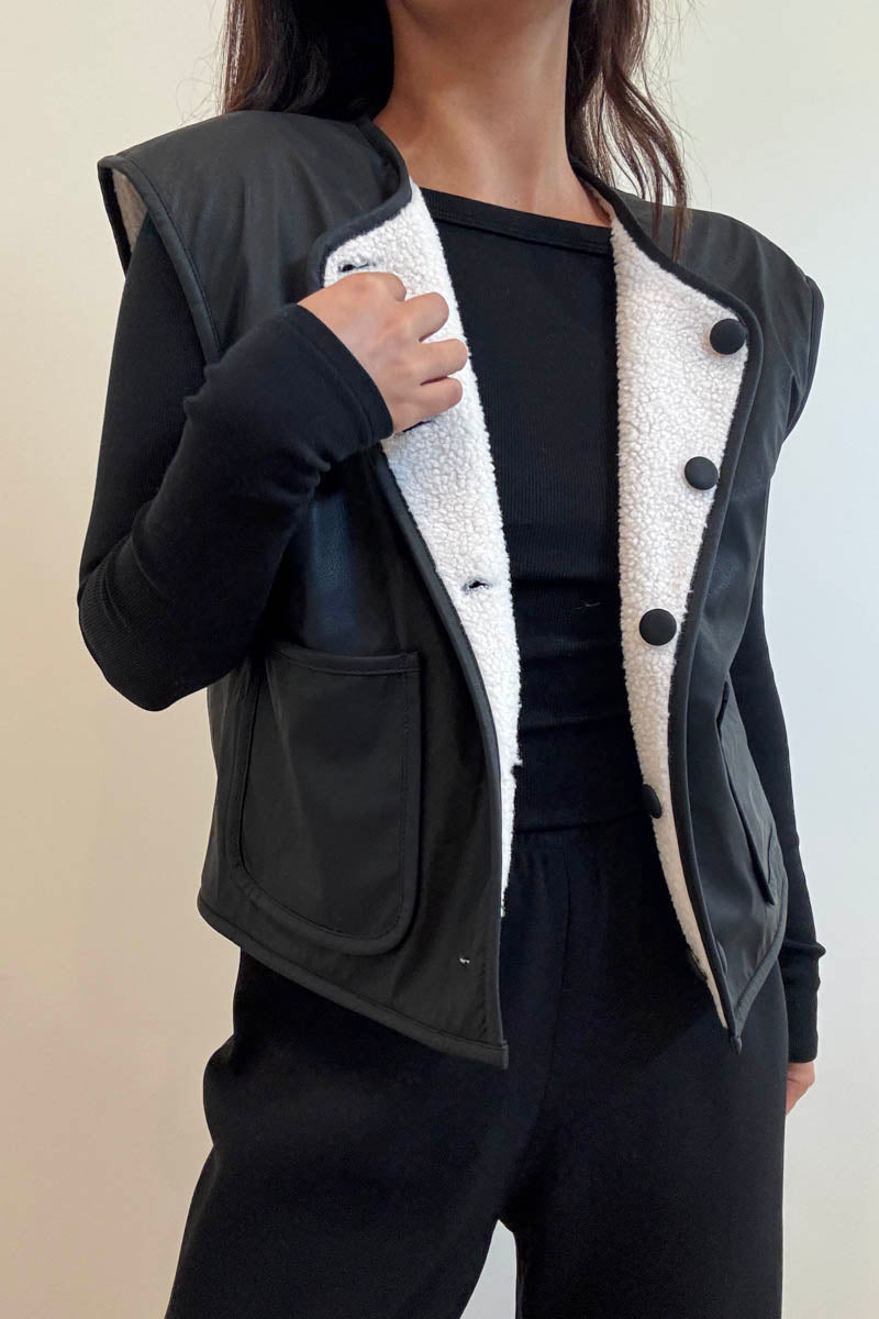 Reversible Teddy Sherpa Button Front Vest