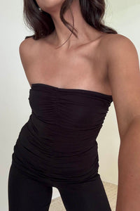 2 Piece Ruched Detail Tube Top Flare Pants Sets