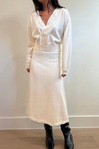 Knit Wrap Cardigan Flared Midi Skirt Set
