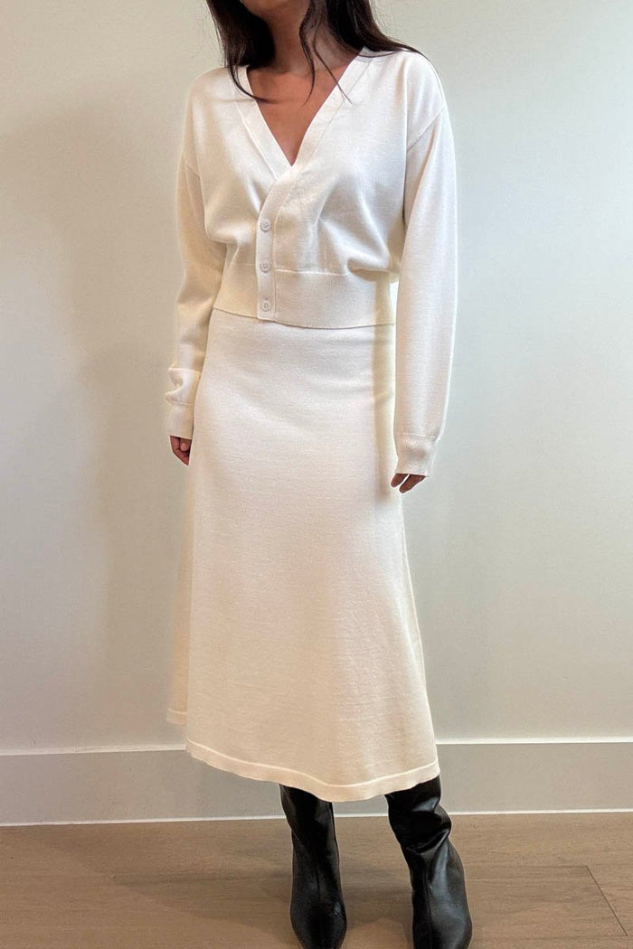Knit Wrap Cardigan Flared Midi Skirt Set
