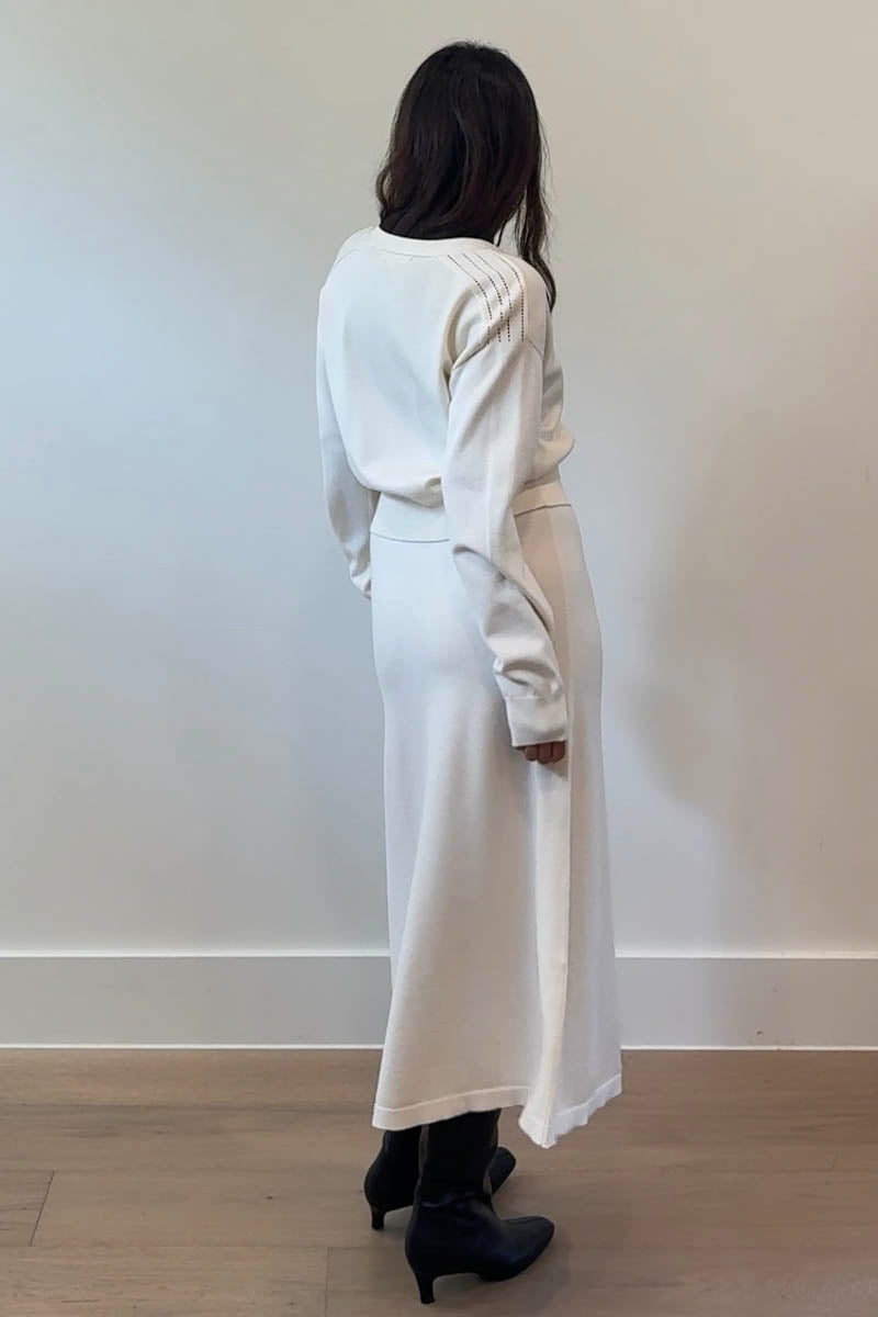 Knit Wrap Cardigan Flared Midi Skirt Set