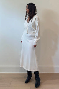 Knit Wrap Cardigan Flared Midi Skirt Set
