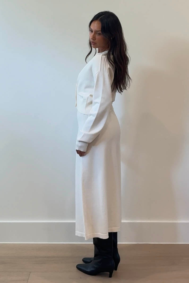 Knit Wrap Cardigan Flared Midi Skirt Set
