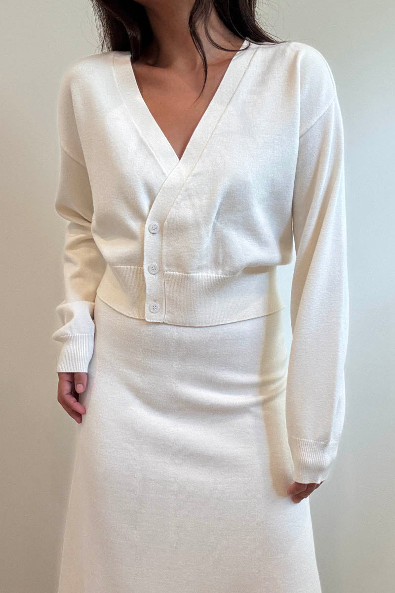 Knit Wrap Cardigan Flared Midi Skirt Set