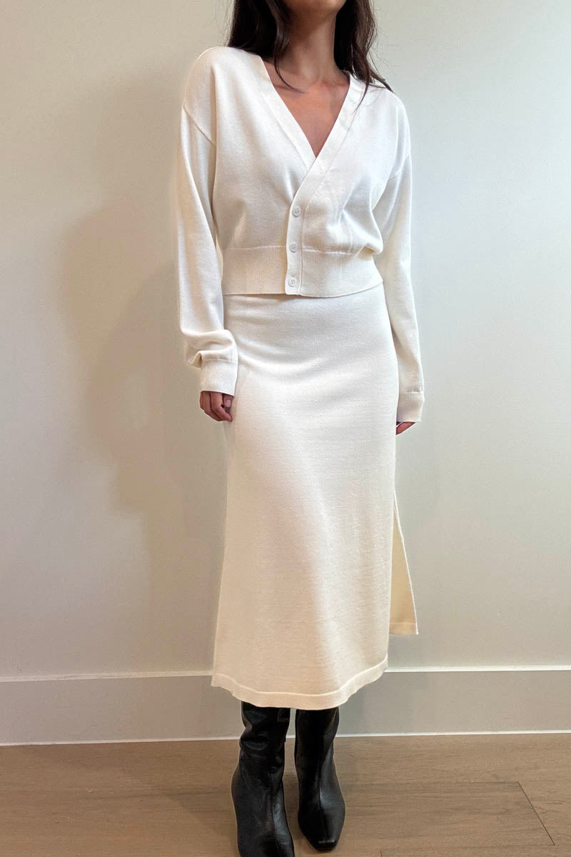 Knit Wrap Cardigan Flared Midi Skirt Set