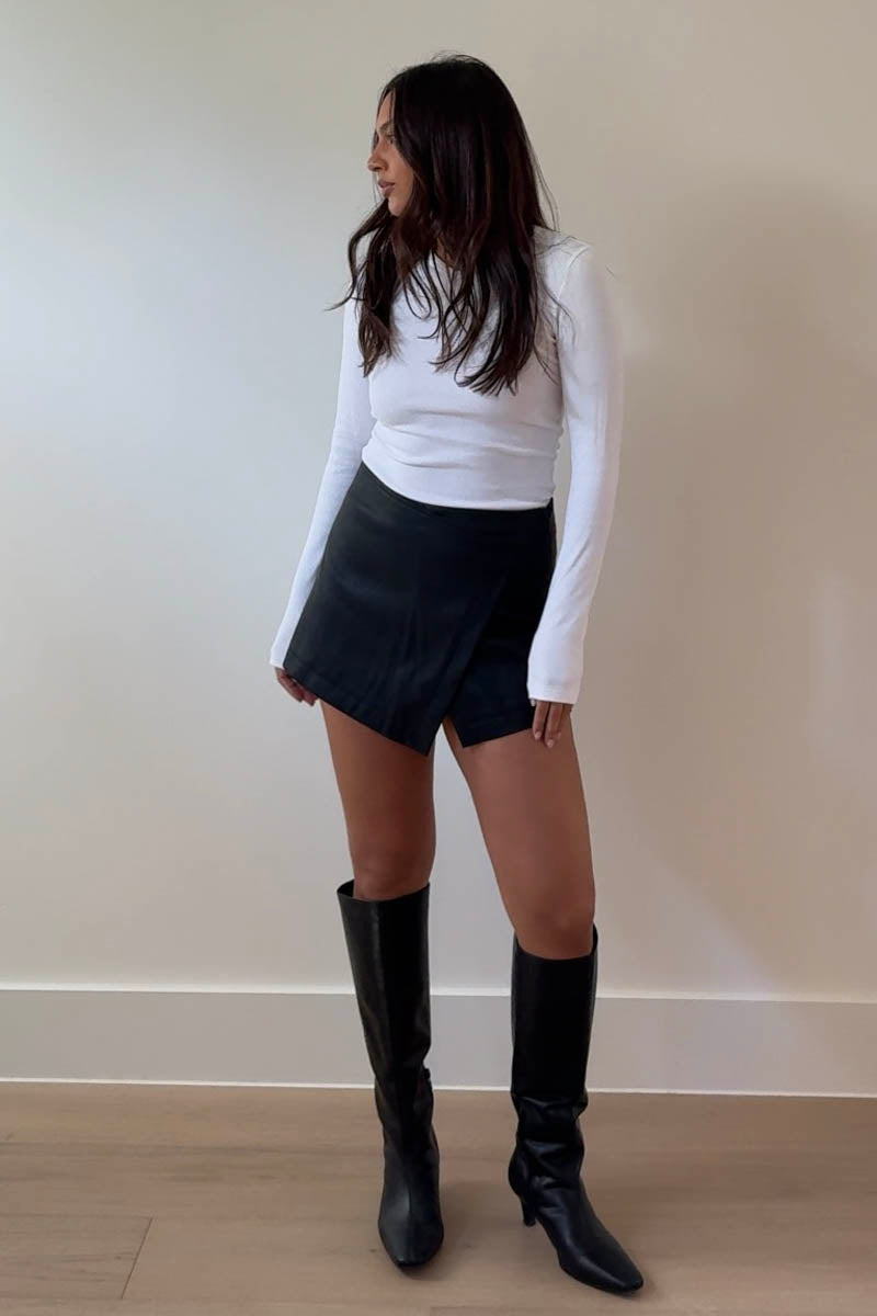 Faux Leather Wrap Mini Skirt