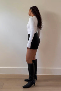 Faux Leather Wrap Mini Skirt
