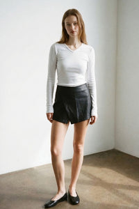 Faux Leather Wrap Mini Skirt
