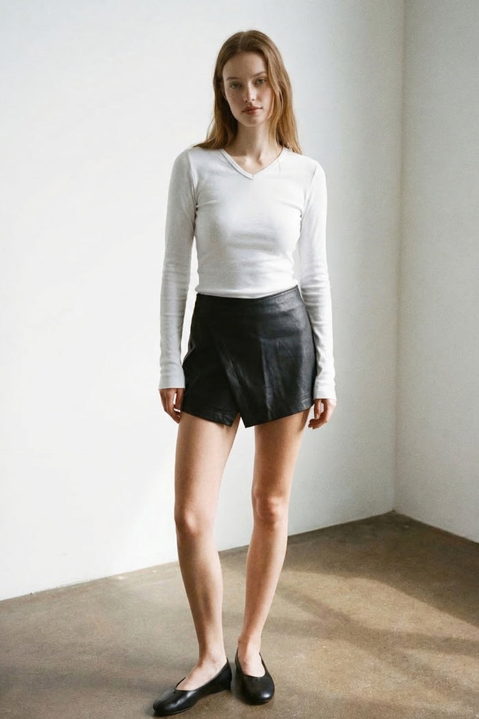 Faux Leather Wrap Mini Skirt