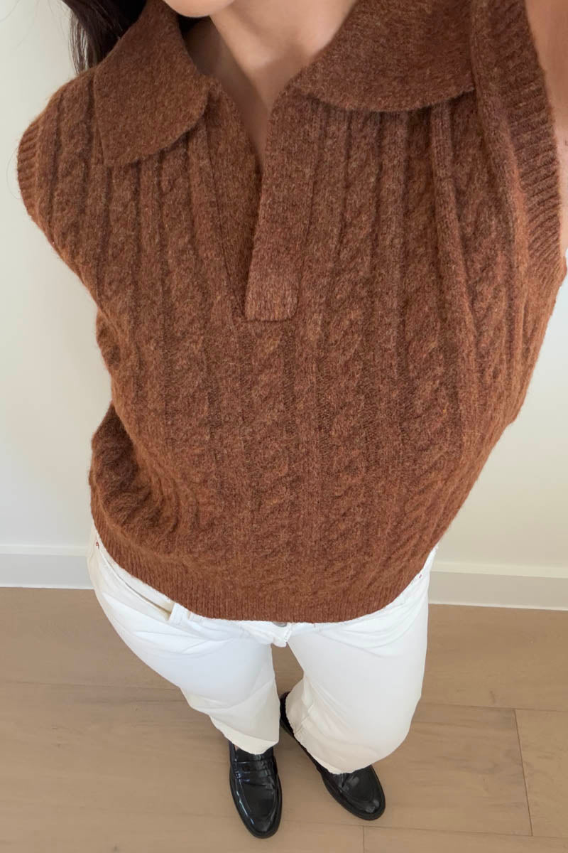 Cable Knit Polo Vest