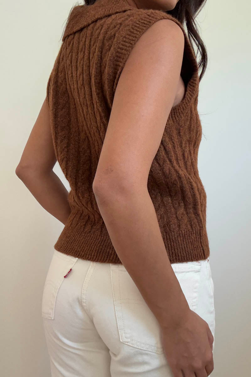 Cable Knit Polo Vest