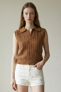 Cable Knit Polo Vest