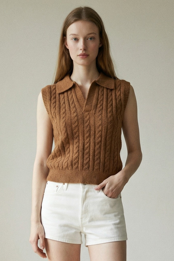 Cable Knit Polo Vest