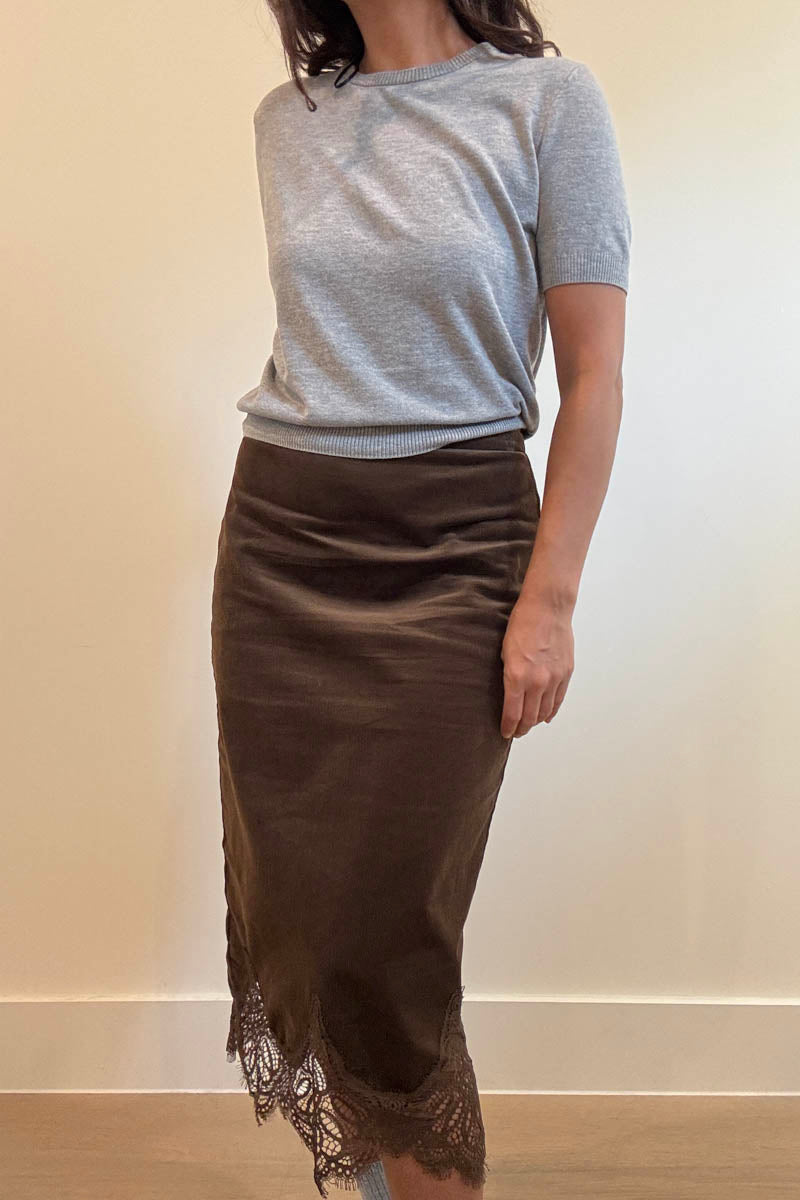 Lace Trim Corduroy Mini Skirt