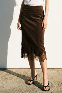 Lace Trim Corduroy Mini Skirt