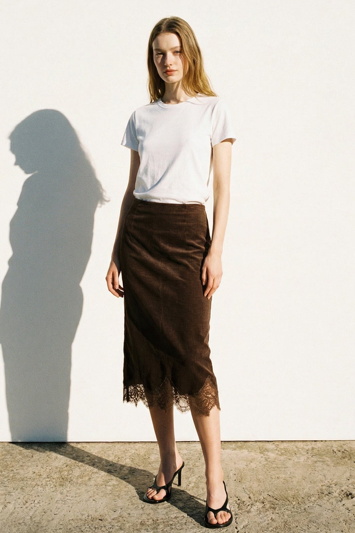 Lace Trim Corduroy Mini Skirt