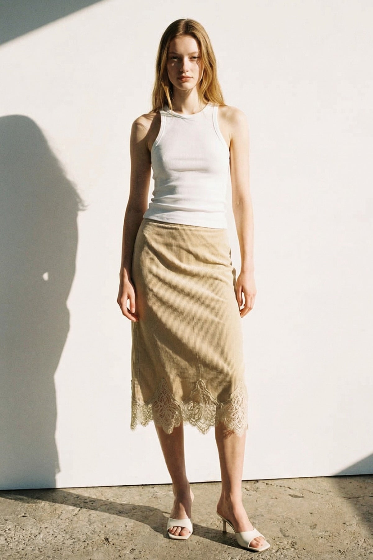 Lace Trim Corduroy Mini Skirt