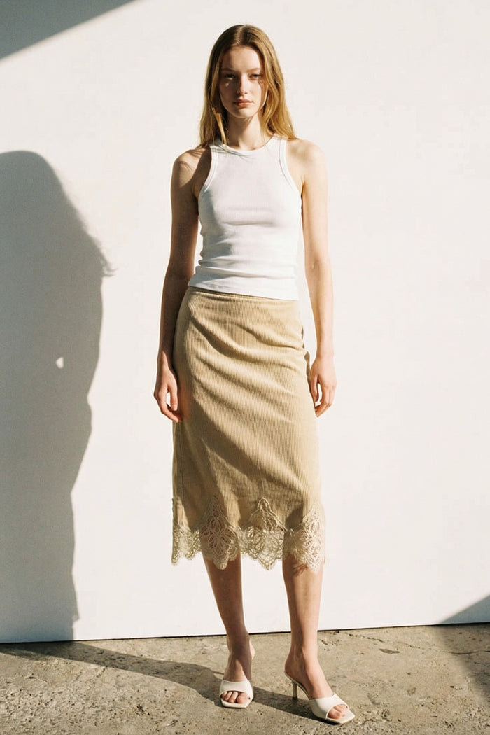 Lace Trim Corduroy Mini Skirt