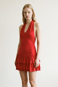 Halter Neck Tiered Ruffle Mini Dress