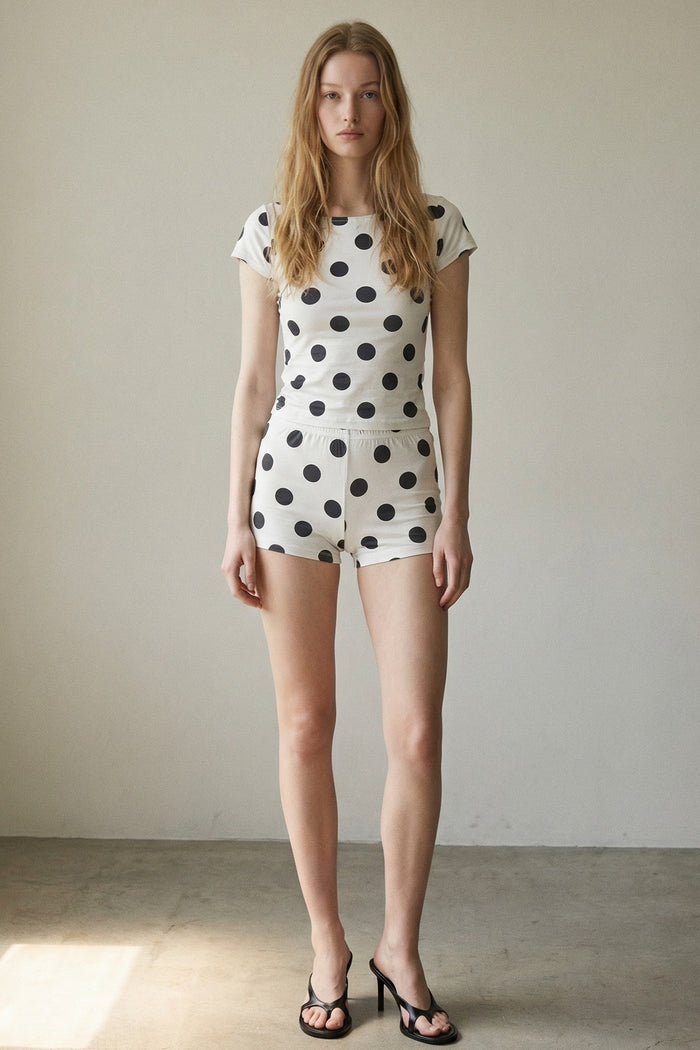 2 Piece PolkaDot Off The Shoulder Top Short Sets