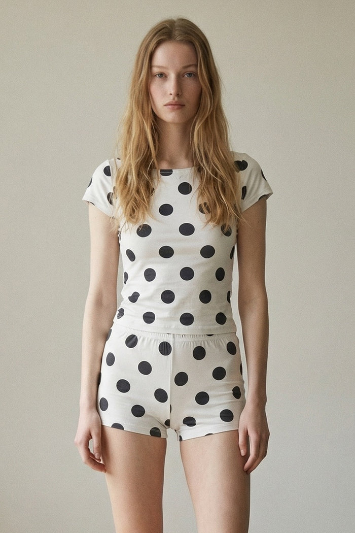 2 Piece PolkaDot Off The Shoulder Top Short Sets