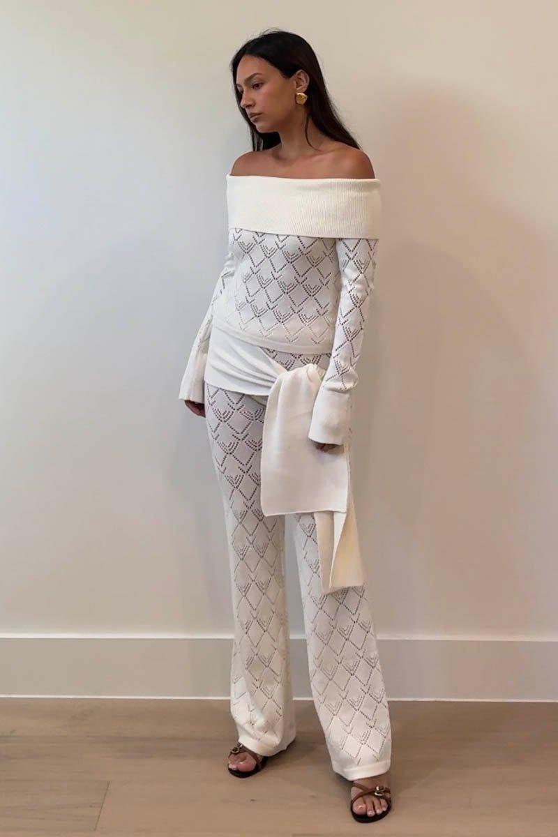 Knit Off Shoulder Top Pants Set