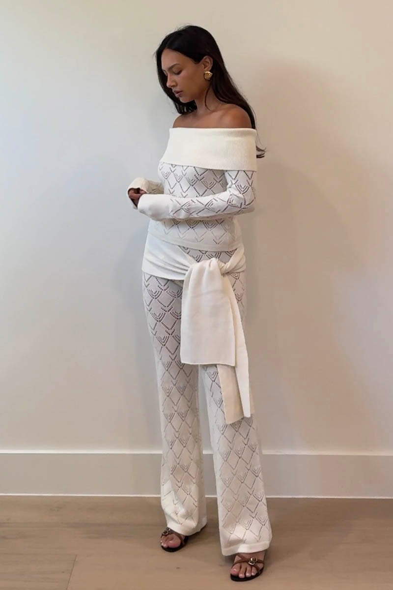 Knit Off Shoulder Top Pants Set