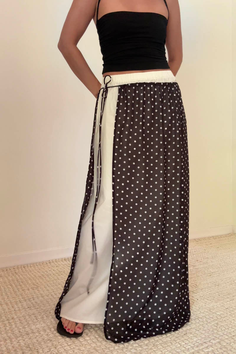 Polka Dot Chiffon Wrap Maxi Skirt