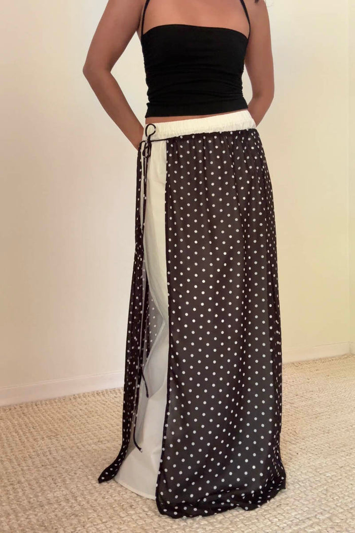 Polka Dot Chiffon Wrap Maxi Skirt