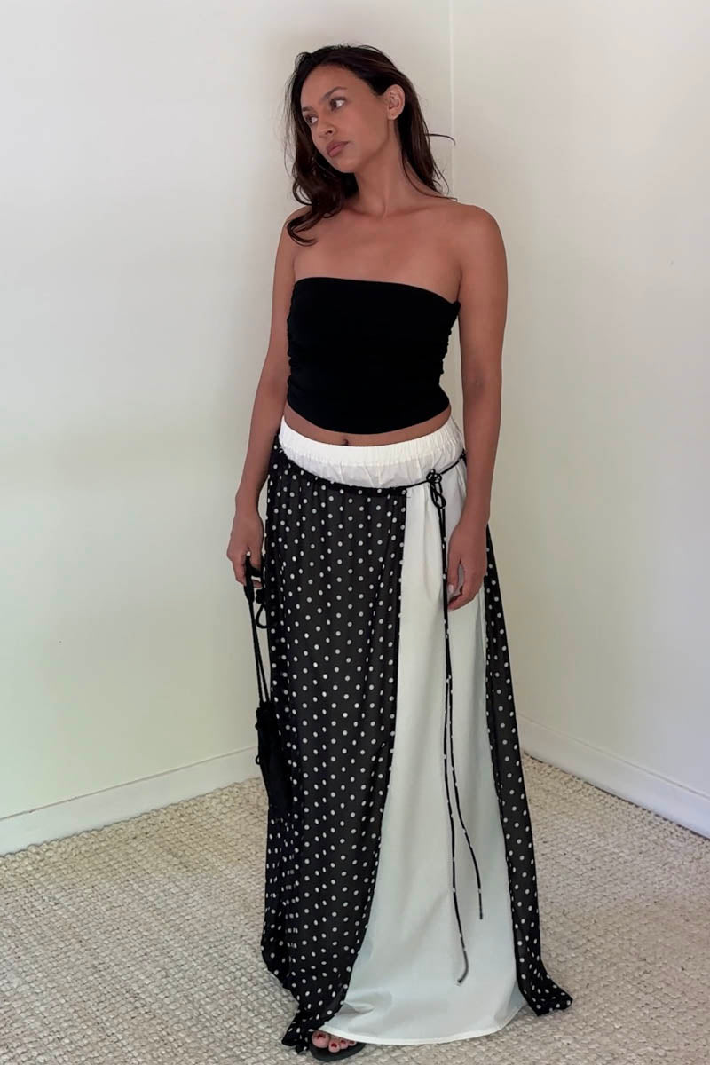 Polka Dot Chiffon Wrap Maxi Skirt
