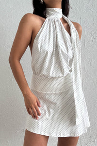Polka Dot Halter Open Back Mini Dress