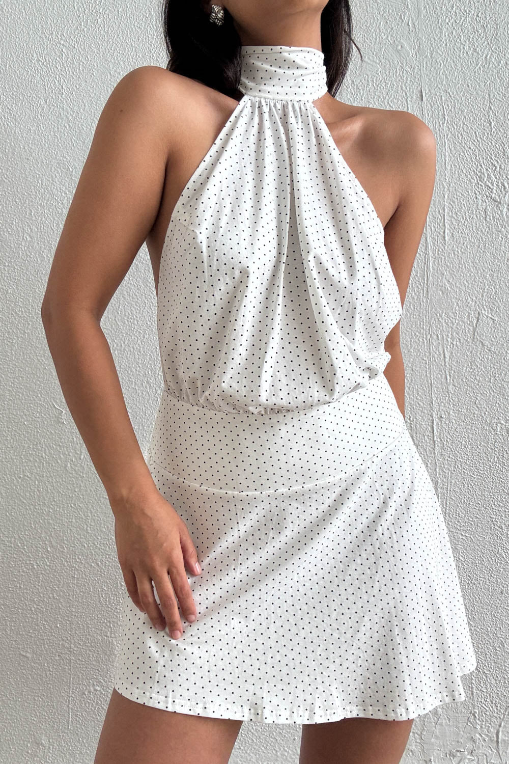 Polka Dot Halter Open Back Mini Dress