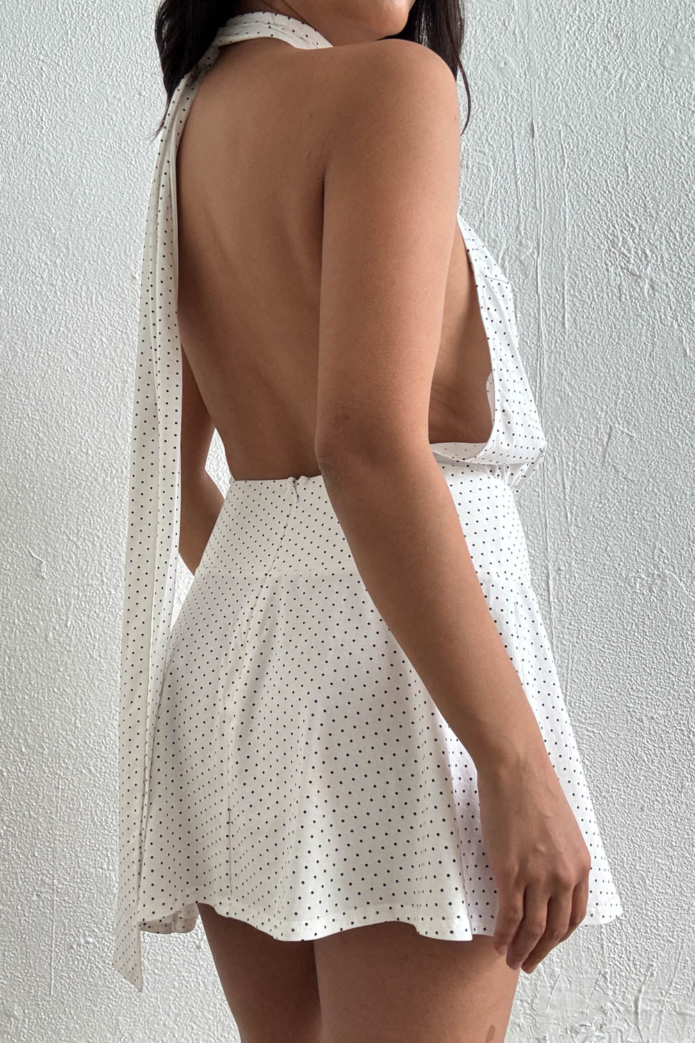 Polka Dot Halter Open Back Mini Dress