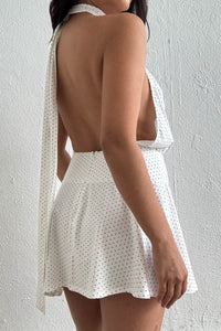 Polka Dot Halter Open Back Mini Dress