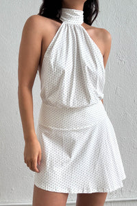 Polka Dot Halter Open Back Mini Dress