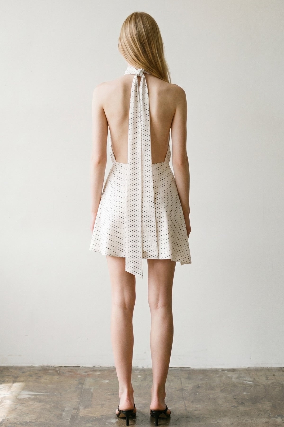 Polka Dot Halter Open Back Mini Dress
