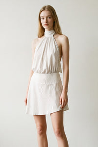 Polka Dot Halter Open Back Mini Dress