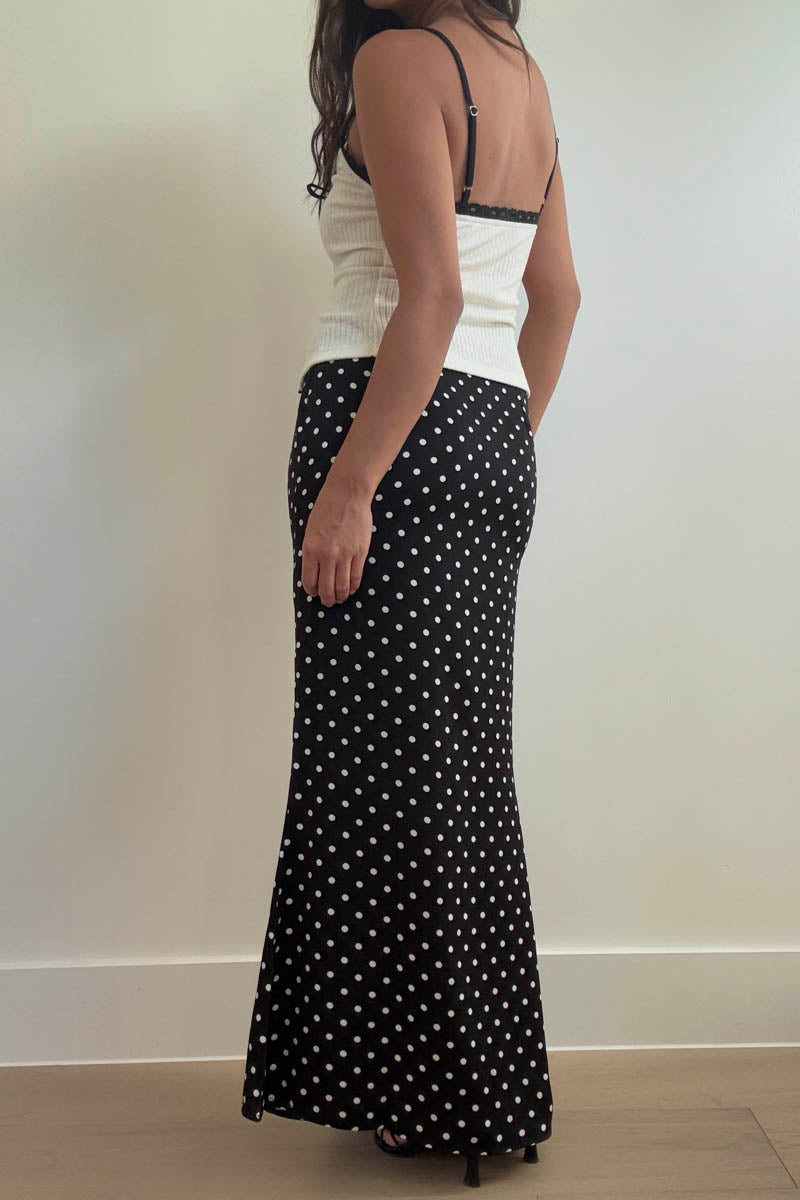 Polka Dot Satin Maxi Skirt