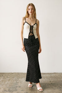 Polka Dot Satin Maxi Skirt