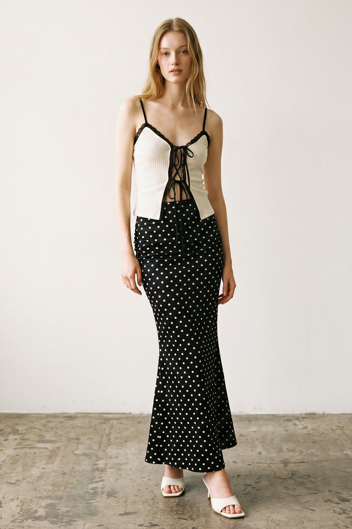 Polka Dot Satin Maxi Skirt